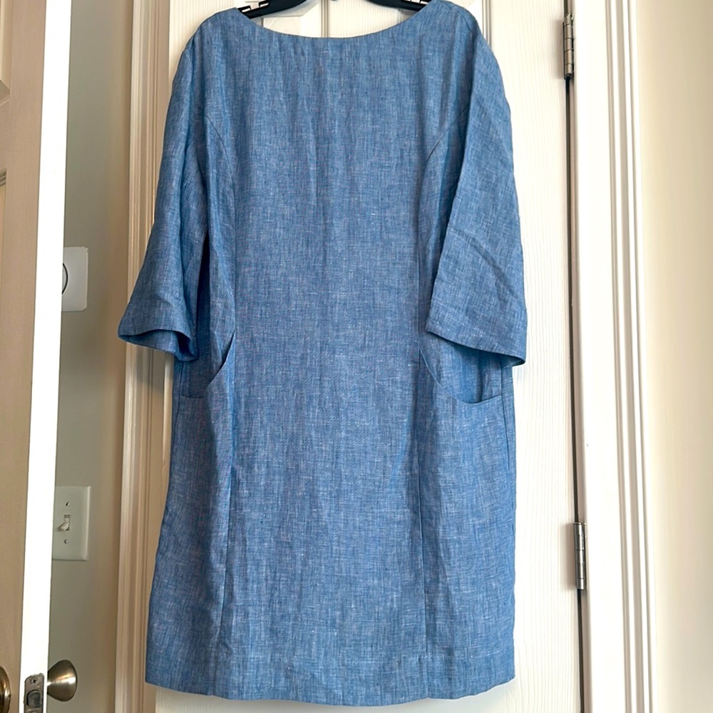 Boden Laurie Linen Dress Grey Blue Chambray. Size 12. Pit to pit is 22”.